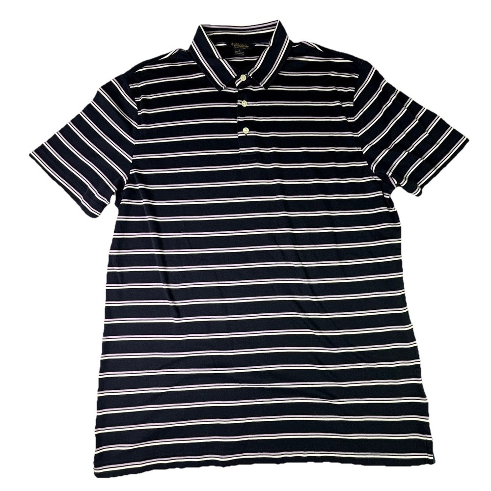Brooks Brothers Mens‎ Large Slim Fit Performance Polo Navy Striped Supima Cotton